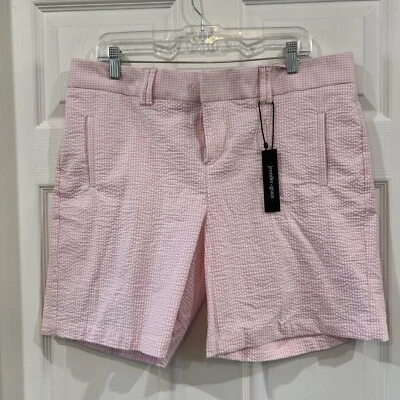 Bermudas Jennifer & Grace elásticas Seersucker rosa blanco a rayas para mujer 14 Foto 1 de 4