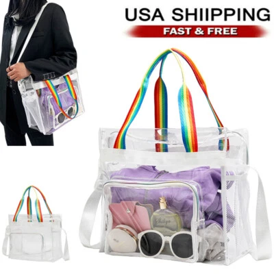 Clear PVC Shoulder Bag Transparent Stadium Sling Crossbody Tote Bag Waterproof - Image 1 of 4