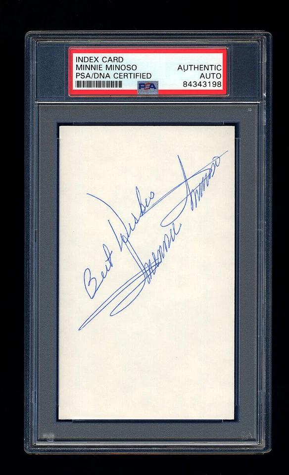 MINNIE MINOSO SIGNED INDEX CARD MINT PSA/DNA SLABBED HOF WHITE SOX NEGRO LEAGUE - Image 1 of 1