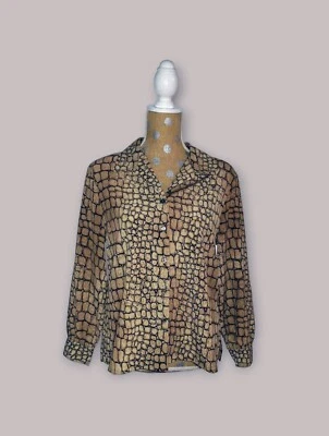 Nova Camisa Feminina ALIA Tamanho 10 PETITE Manga Longa Estampa ANIMAL Botões para Cima  - Imagem 1 de 4