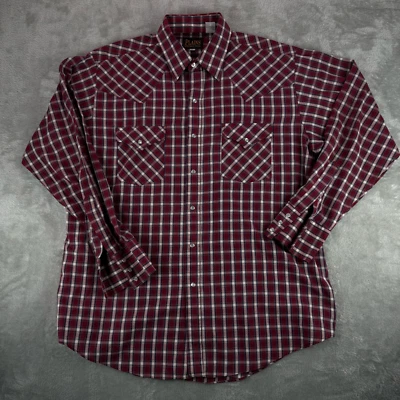 Camisa para hombre Plains Western Wear perla a presión roja blanca azul a cuadros larga SLV L Foto 1 de 4