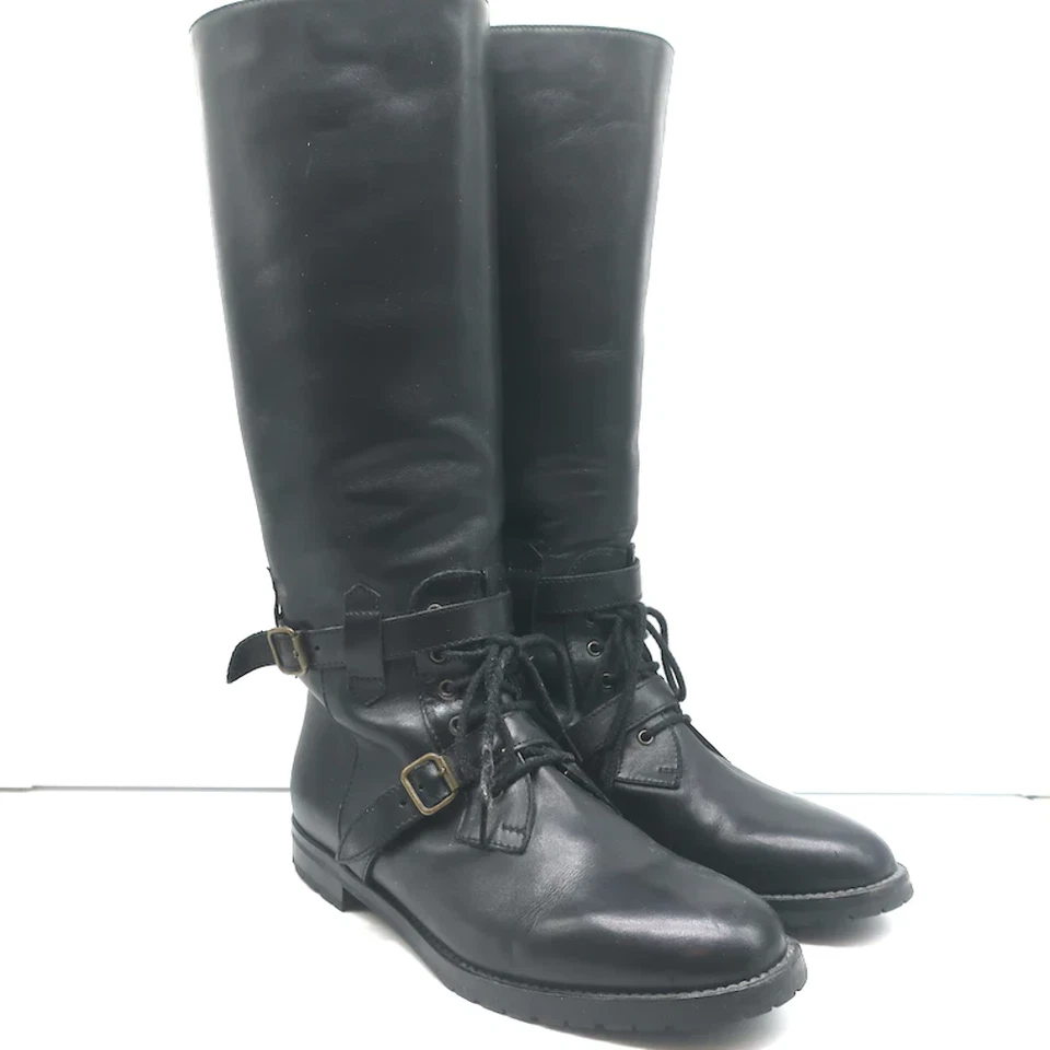 Manolo Blahnik Buckled Riding Boots Black Leather Size 38.5 - Image 1 of 4