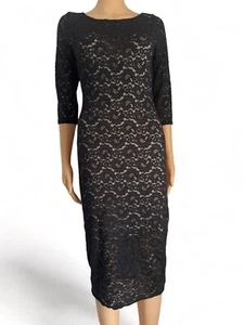 TFNC London Size 12-14 Dress Black Bodycon 3/4 Sleeve Midi Party Lace Dress - Picture 1 of 10