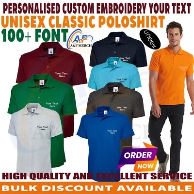 Personalised Custom Embroidered Classic Polo Shirt your text unisex workwear - Image 1 of 4