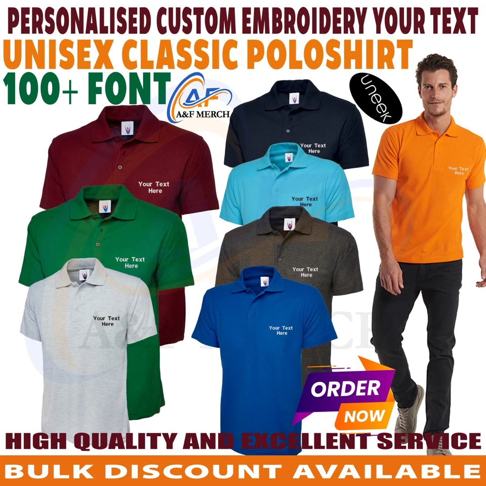 Personalised Custom Embroidered Classic Polo Shirt your text unisex workwear - Image 1 of 4