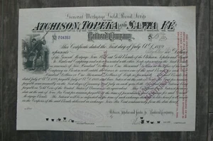 1889 Iconic Atchison Topeka & Santa Fe Railroad Stock / Bond Script Certificate - Bild 1 von 2
