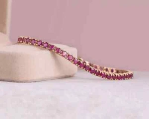 9CT Round Lab Created Pink Ruby Tennis Bracelet 14K Rose Gold Plated 7.5" - Picture 1 of 6