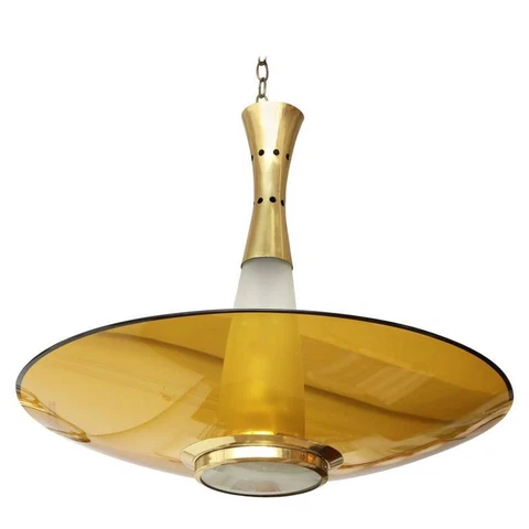 Fontana Arte Modernist Large Yellow Glass Chandelier by Max Ingrand, Italy, 1955 Cover
