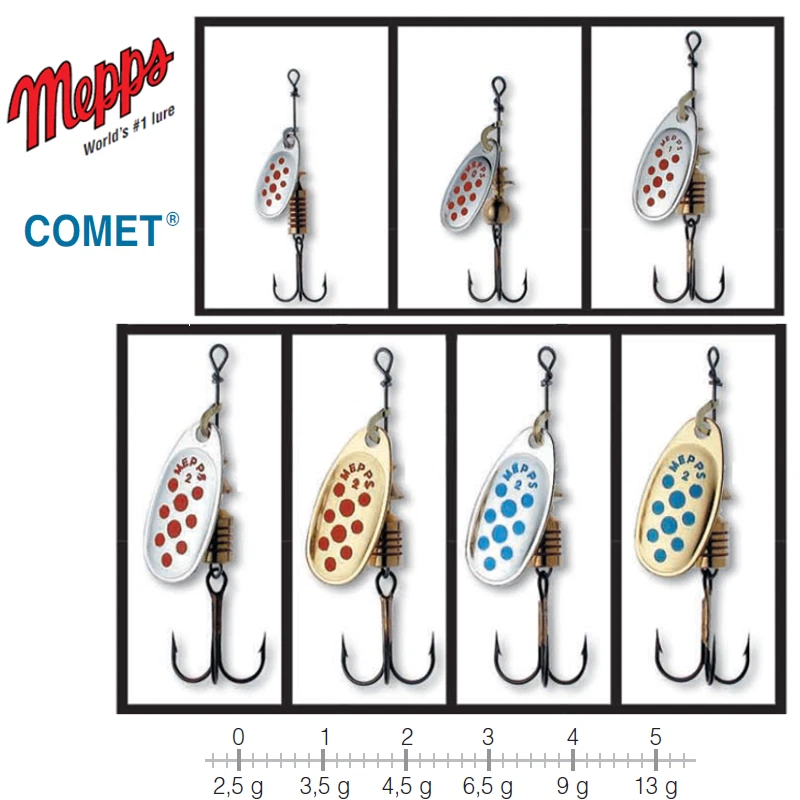 MEPPS Comet Spinners Argento / Dorato, Rosso/Blu Dot Couleurs-Toutes Taglie 0, 5 - Immagine 1 di 1