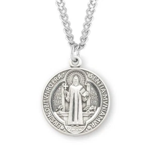 St. Saint Benedict Sterling Silver 1.0" Medal + 24" Chain (S168124) - Picture 1 of 4