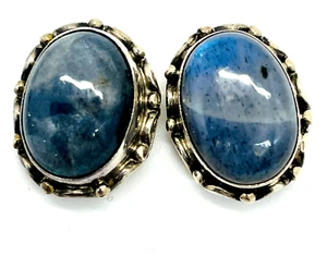 925 Natural Labradorite Oval Sterling Silver Stud Post Earrings 17mm X 14 mm - Picture 1 of 5