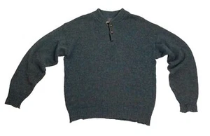 Vintage Pendleton Green Henley Suede Elbow Patches Two Button Wool Sweater Large - Picture 1 of 8