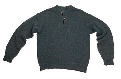 Vintage Pendleton Green Henley Suede Elbow Patches Two Button Wool Sweater Large - Image 1 of 4