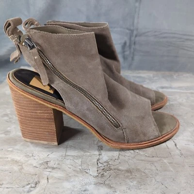 Dolce Vita Petra Taupe Suede Peep Toe Bootie Stacked Heel Size 8.5 - Image 1 of 4