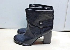 Franco Sarto Occela Women Black Leather Pull On Block Heel Ankle Boots Shoes 11M - Picture 1 of 7