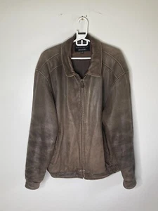 Brown Leather Bomber Jacket Croft And Barrow Full Zip Men’s Large Heavy Duty - Picture 1 of 12