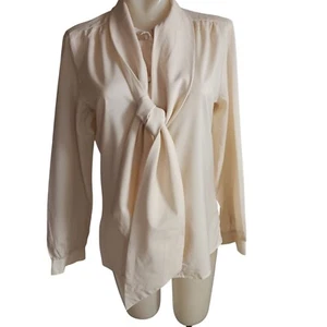 sz 10 Medium Vintage 80's Blouse Josephine Cream Tie Neck Secreatry Button Cuffs - Picture 1 of 10