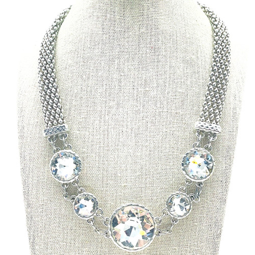 VETEMENTS Collana Catena Pantera Grossa Tono Argento Gaudy Strass Stazioni Glam Bling