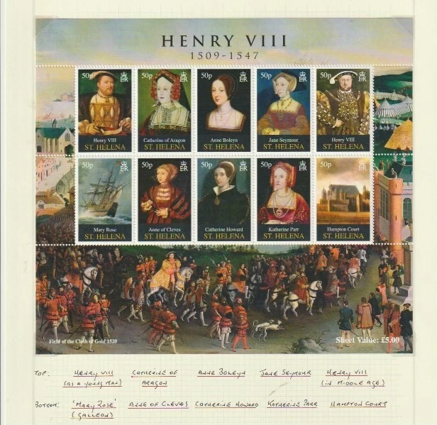 Santa Elena 2009 SG1084-93 10v Hoja NHM Rey Enrique VIII-500 Aniversario Nacimiento Foto 1 de 1