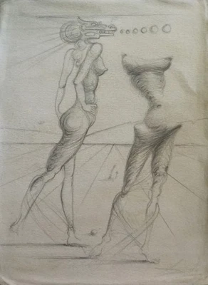 Dibujo surrealista original de Salvador Dalí a mano sobre papel firmado Foto 1 de 4