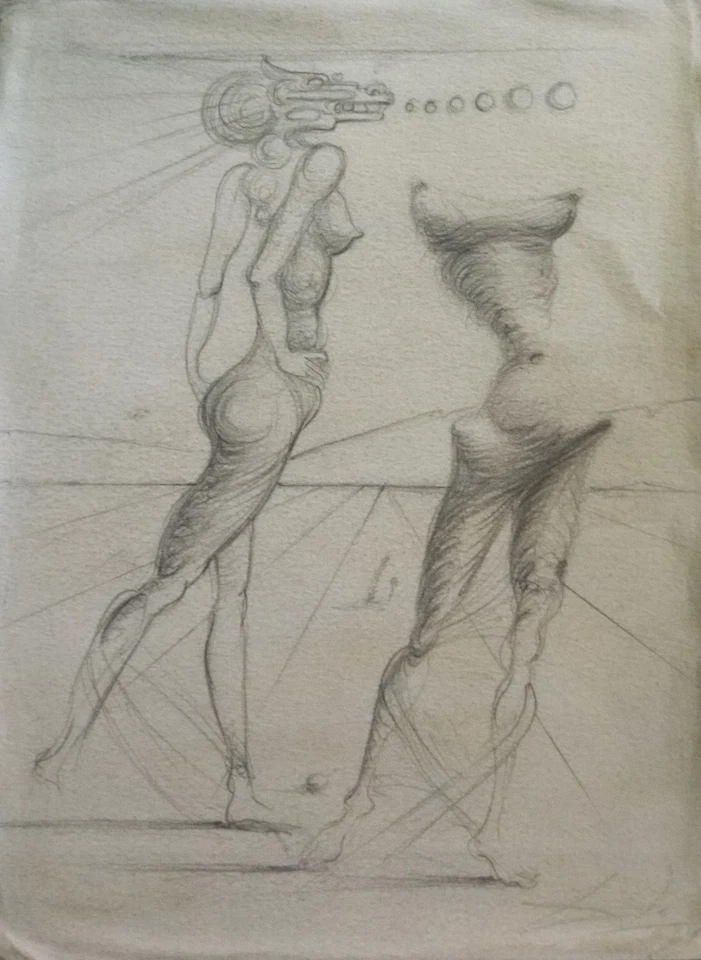 Salvador Dalí's Surrealist Drawing Original Hand Sketch on Paper Signed - Image 1 of 4