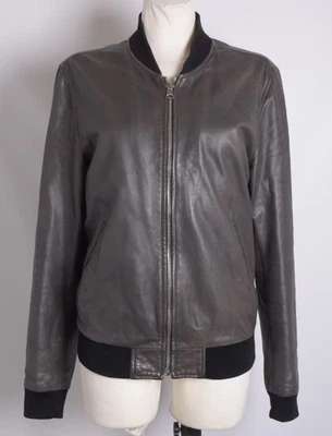 Dolce&Gabbana Hombres Gris Motociclista Chaqueta Cuero Cremallera Completa Manga Larga Bombardero Talla IT 50 Foto 1 de 4