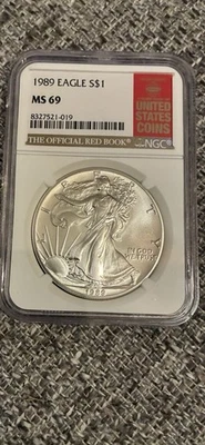 1989 $1 American Silver Eagle Dollar Coin NGC MS69 Red Book Label - Image 1 of 2