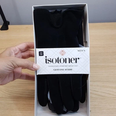 Guantes ISOTONER Para Hombre Grandes Negros Gamuza Genuina Pantalla Táctil Forrados de Felpa Invierno Foto 1 de 4