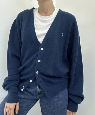 Cárdigan tejido azul vintage Dior Christian Dior Orión acrílico suéter logotipo talla L Foto 1 de 4