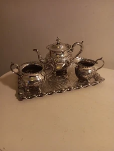 Antikes 4-teiliges versilbertes Tablett & Teeservice Arthur E Furniss & Sons Sheffield - Bild 1 von 24