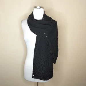 Bufanda de esquina informal vintage 100 % seda lentejuelas negra 60" x 12" rectangular - Imagen 1 de 8