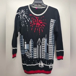 Vintage I.B. Diffusion 80s City Skyline Sweater S M Fireworks New Year Party - Picture 1 of 7