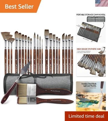 Versatile 25-Piece Acrylic Brush Set with Wide Flat, Filbert & More for Artists - Image 1 of 4