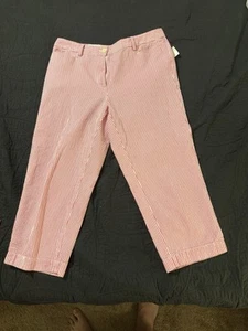 Talbots Perfect Skimmer Pants Size 8 Pink With Seersucker Stripe Preppy - Picture 1 of 4
