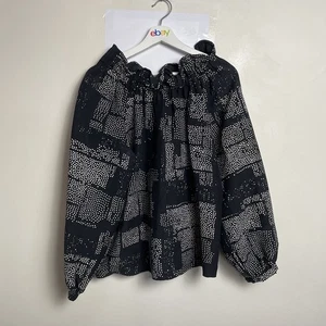 Marimekko Top Size M Baggy Boxy Black Long Sleeve Shirt Viscose Cotton Frill - Picture 1 of 8