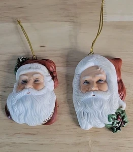 Juego De 2 Adornos Cabeza De Papá Noel Vintage Navidad Cerámica Enesco Viejo Mundo 1987 - Imagen 1 de 17