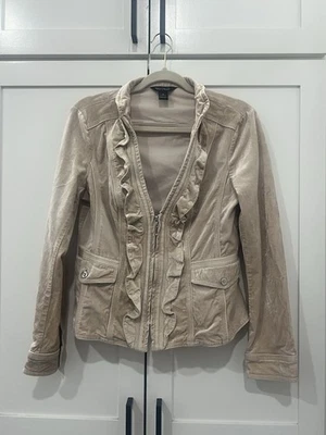 Chaqueta con Volantes Frontales Cremallera Terciopelo Marfil Mercado Negro Casa Blanca Talla 8 Foto 1 de 4