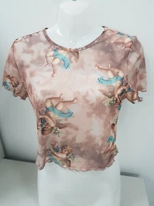 Women Fashion Sheer Mesh See Through Stretchy Flattering Slim Crop Top Size M 10 - Picture 1 of 4
