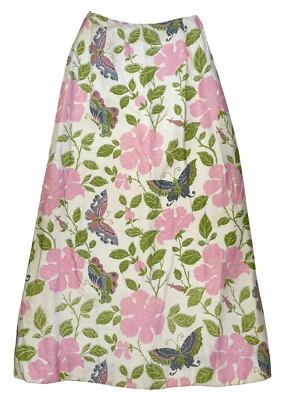 Maxi Falda Bermuda CALYPSO Mediados de Siglo Anfitriona Seda Cruda Floral Estampado Mariposa 8 Foto 1 de 4