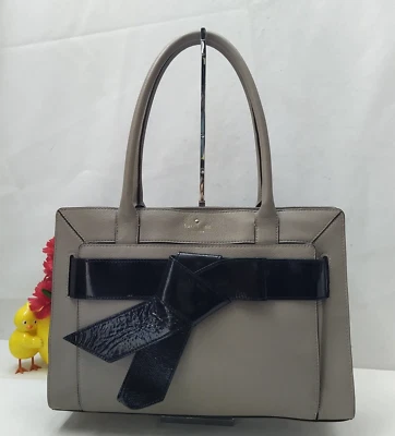 Bolso Cartera Kate Spade New York Gris Cuero Guijarro Lazo Asa Superior Cremallera Foto 1 de 4
