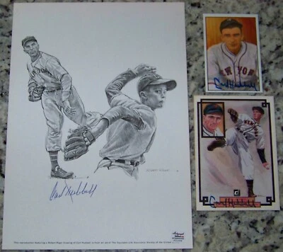 Carl Hubbell Signed Baseball Photo 1982 Big League 1984 Donruss Champion JSA LOA - Image 1 of 2