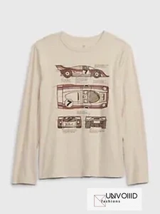 GAP Kids | 100% Organic Cotton Long Sleeved Graphic Tee Boys SZ S (6-7) Beige - Picture 1 of 1