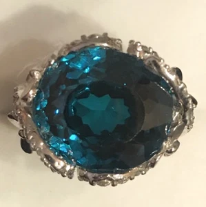 BIG! PARAIBA BLUE APATITE MAIN STONE 12 Ct SAPP 925 SILVER RING - Imagen 1 de 11