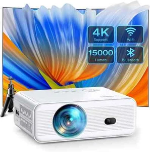 Mini Projector WiFi & BT Native 1080P 4K Support 15K Lumen + 120" Screen Bundle - Picture 1 of 19