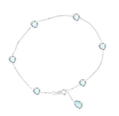 Tobillera de oro blanco 14K con topacio azul en forma de pera gota 9 pulgadas Foto 1 de 2