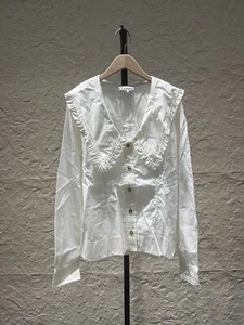 Ganni Cotton Poplin V-neck Shirt Size 40 - Picture 1 of 2