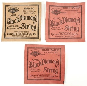 3 Black Diamond Banjo Strings 722 1/2 - 790 1/2 - 790 1/2 New Old Stock - Picture 1 of 4