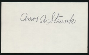 AMOS STRUNK (1908-1924 A's, White Sox, Red Sox) -Autographed 3x5 Card (d.1979)