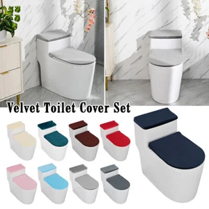 Universal Stretch Velvet Toilet Lid Cover and Toilet Tank Lid Cover Set Bathroom - Picture 1 of 33