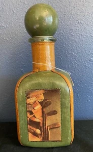 Unique Vintage 1960s Noymez Italian Leather Covered Square Decanter With 4 Golf - Picture 1 of 10